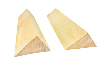 Two wooden wedges isolated on a white background with a clipping path.