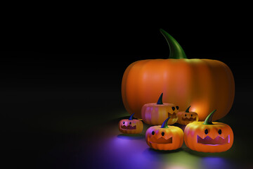 Halloween pumpkin seasona october cartoon cute.Illustration wallpaper for backdrop background. Design product presentation. 3D Rendering.
