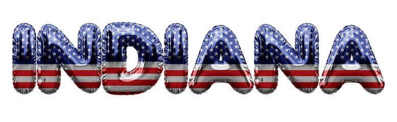 Indiana USA state stars and stripes foil balloon word. 3D Rendering