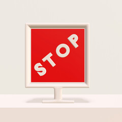 Red sign symbol way background danger traffic sign transport direction car object driving law highway safety risk information. 3D Rendering.
