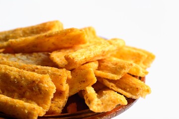 Baked multigrain snack barbeque flavor isolated on white background.