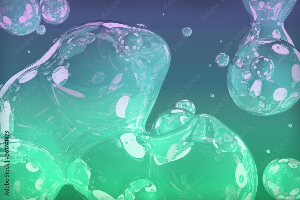 Aufkleber teal, sea-green soap shiny and glossy slime of liquid abstract gradient texture or background 3d ill
