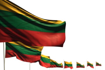 wonderful Lithuania isolated flags placed diagonal, picture with selective focus and space for content - any occasion flag 3d illustration..