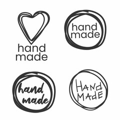 Handmade. Badges, labels and logo elements, retro symbols for handcrafted shop, hand made product, package. Vector emblem illustration