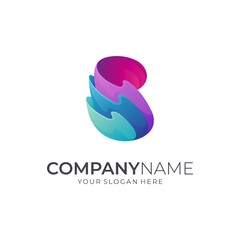Letter B and Wave Logo Concept, Colorful Initial Name Business Logo Template 