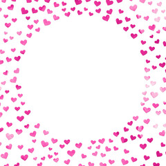 pink and white background circle square frame with light scattered watercolor hearts
