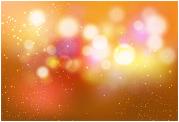 Orange starburst background with sparkles. Shiny sun rays vector illustration with bokeh lights