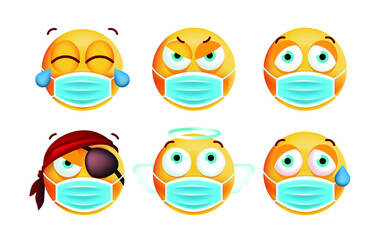 Obraz premium Set of Cute Emoticons on White Background . Isolated Vector Illustration 