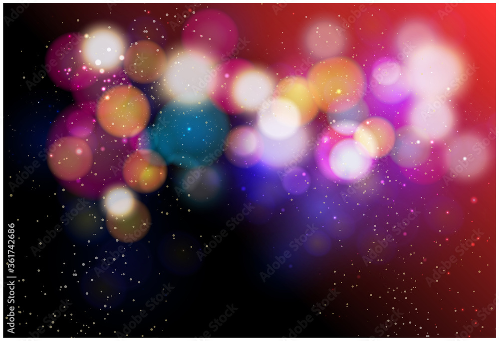 Poster red abstract bokeh background. real backlit dust particles with real lens flare. glitter lights . ab