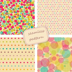 collection of 4 vintage colorful seamless patterns