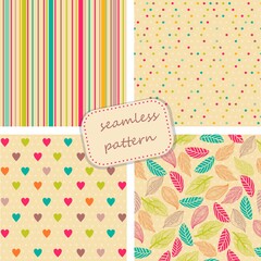 collection of 4 vintage colorful seamless patterns