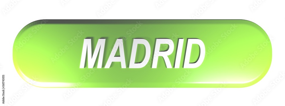 Poster madrid green rounded rectangle push button - 3d rendering illustration