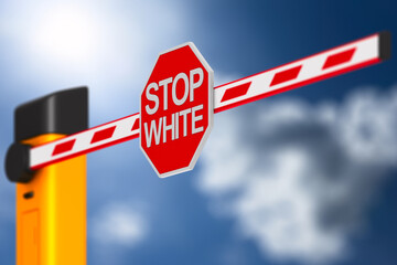 sign stop white on sky background. 3D illustration