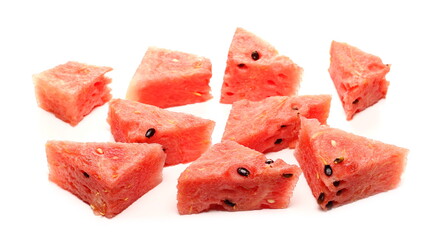 Fresh watermelon slices, pieces isolated on white background
