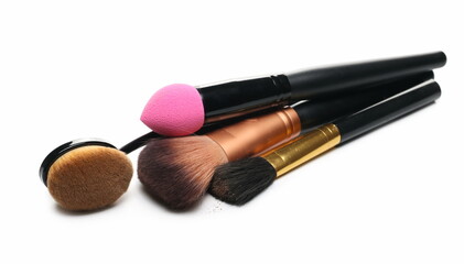 Brushes for applying face makeup isolated on white background 