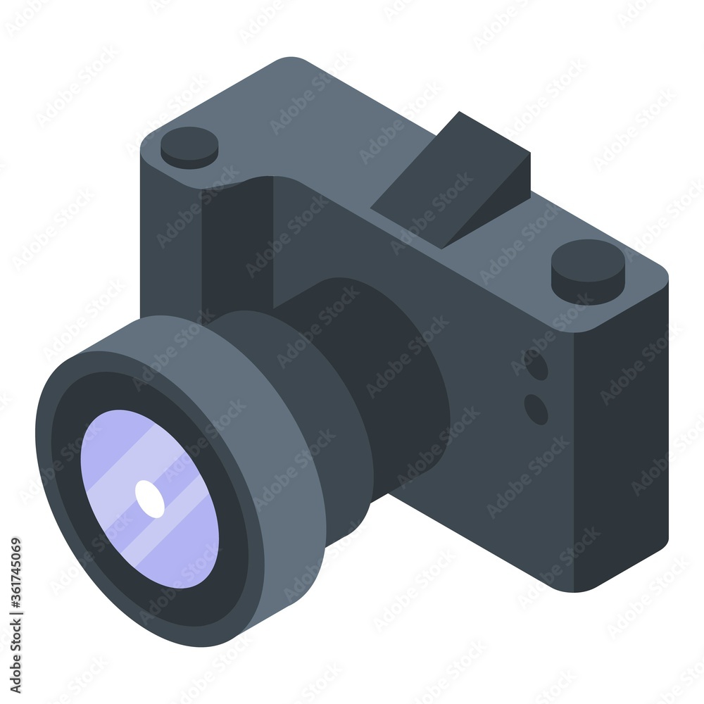 Poster reporter camera icon. isometric of reporter camera vector icon for web design isolated on white back