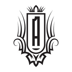 Tribal monogram design with letter A. Gothic emblem, knightly sign, vintage initial label template. Tattoo logo design.