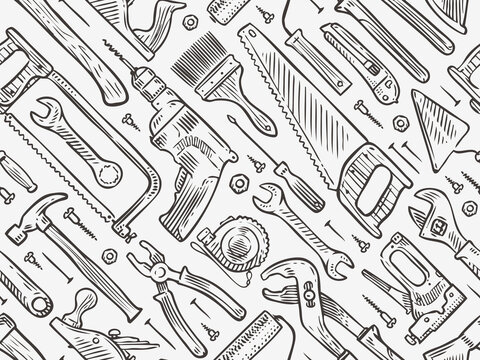 Construction tools seamless background. Repair vector illustration