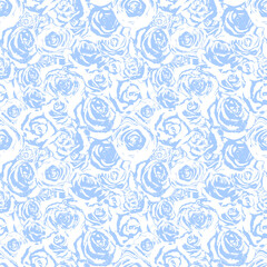 Gentle bright blue rosebuds on white, lovely seamless pattern