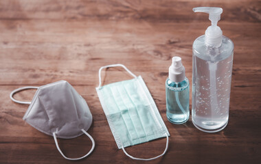 Gel, alcohol and mask Disinfecting equipment to prevent the spread of bacteria and bacteria and to...