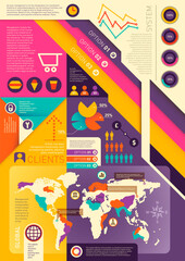 Colorful info graphic background with various design elements. Vector illustration.