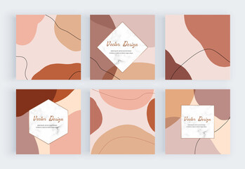Social media banners with freehand abstract hand painting shapes, lines and marble geometric frames.