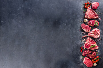 Set of various beef steaks