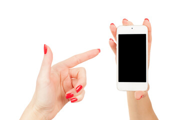 woman fingers holding smartphone