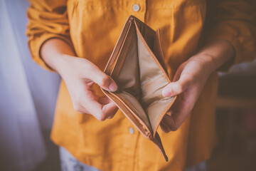 Empty money in wallet, concept money deficit, money is not enough , Unemployment, poverty