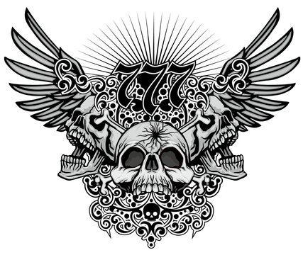 Gothic sign with skull and wings, grunge vintage design t shirts
