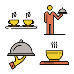 Waiter icons set. Outline set of waiter vector icons thin line color flat on white