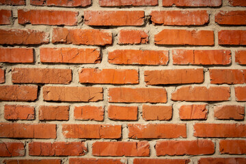 Texture old red brick wall. Wall of red stone.
