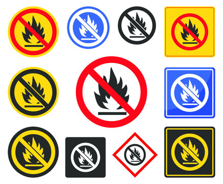 No Fire Vector Sign icon. No flame sign icon symbol. Vector illustration image. Isolated on white background.