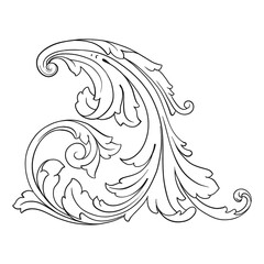 Vintage Ornament Element in baroque style with filigree and floral engrave the best situated for create frame, border, banner. It's hand drawn foliage swirl like victorian or damask design arabesque.