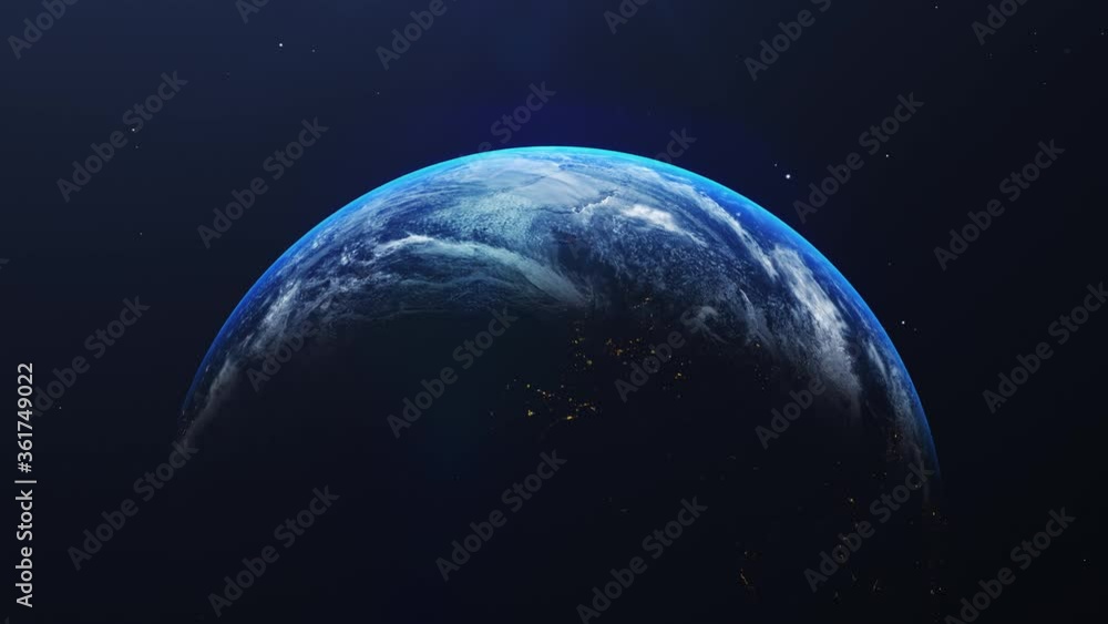 Wall mural earth in space view with shining sunrise in universe and galaxy background. nature and world environ