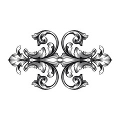 Fototapeta premium Vintage Ornament Element in baroque style with filigree and floral engrave the best situated for create frame, border, banner. It's hand drawn foliage swirl like victorian or damask design arabesque.