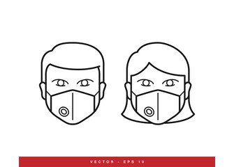 Covid-19 protection equipments line icon. Face mask