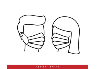 Covid-19 protection equipments line icon. Face mask