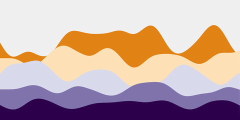 Abstract purple orange hills background. Colorful waves captivating vector illustration.
