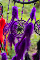 Handmade dream catcher with feathers threads and beads rope hanging