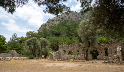 Ruins of the ancient city of Olympos in Cirali village in Antalya, Turkey