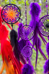 Handmade dream catcher with feathers threads and beads rope hanging