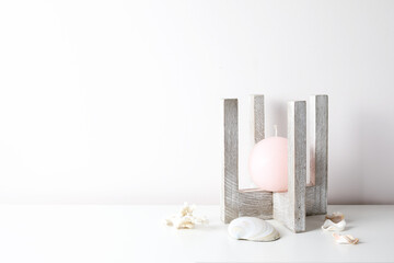 Succulents or cactus in concrete pots over white background on the shelf and mock up frame photo