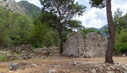 Ruins of the ancient city of Olympos in Cirali village in Antalya, Turkey