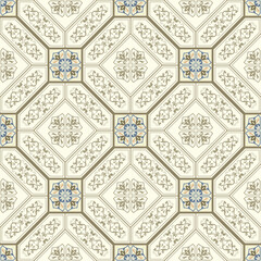 Azulejos tiles patchwork. Hand drawn seamless abstract pattern. Islam, Arabic, Indian, Ottoman motifs. Original traditional Portuguese and Spain decor. Vector