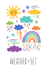 Cute illustration of the symbols of the weather forecast