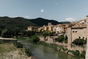 Landscape from the bridge in Besalu village, Costa Brava. Spain.
