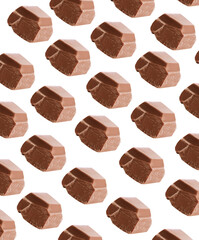 Set with pieces of delicious chocolate on white background
