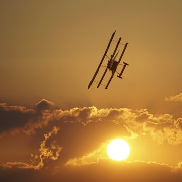 Fokker DR I Plane In The Sky During The Orange Sunset