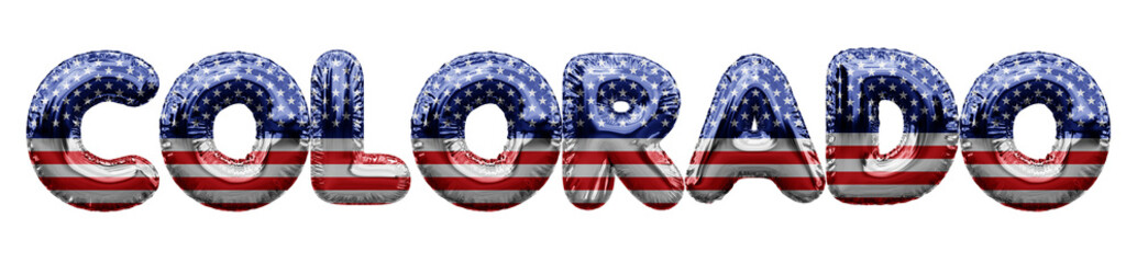 Colorado USA state stars and stripes foil balloon word. 3D Rendering